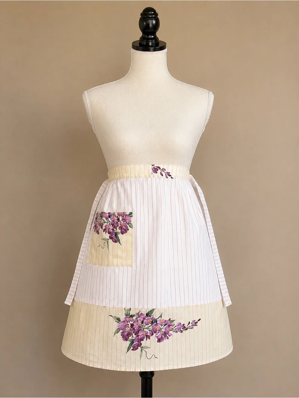 Vintage Purple Floral Striped Half Apron